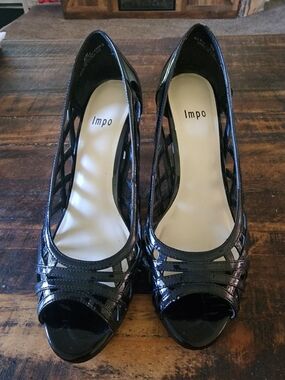 Impo Black Patent Peep-Toe Cutout Pumps